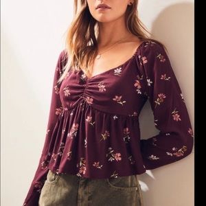 La Hearts; Burgundy top, long sleeve babydoll